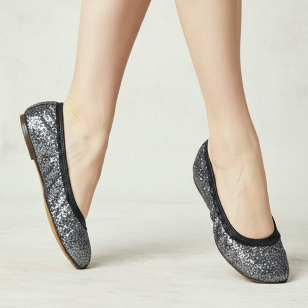 LANVIN Leather Metallic Glitter Ballet Flats size 9 Women's Evening Party